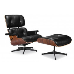 Lounge chair & Ottoman Palissandre précieux / Cuir noir