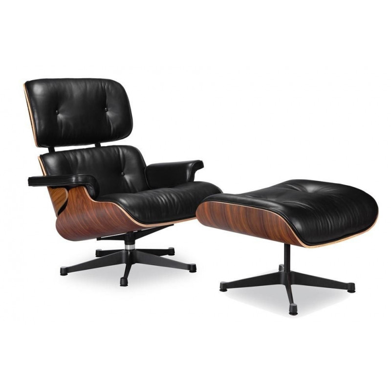 Lounge chair & Ottoman Palissandre précieux / Cuir noir