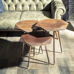 Trio de tables NORREBO - Façon acier Corten / Laiton doré