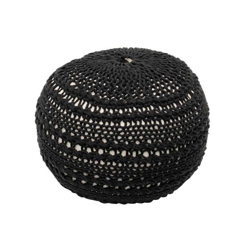 Pouf BISHA - Maille tressée noire & intérieur beige
