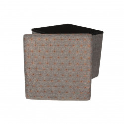 Pouf/Coffre pliable KOBE - Toile grise & motifs cuivrés
