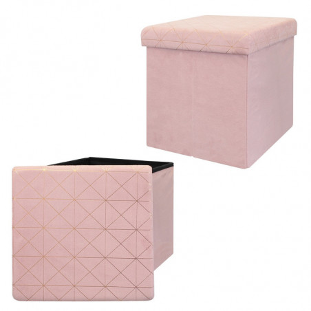 Pouf/Coffre pliable KOBE - Velours blush & motifs or Pouf/Coffre pliable KOBE - Velours blush & motifs or