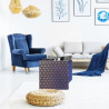 Pouf/Coffre pliable KOBE - Velours bleu marine & motifs or