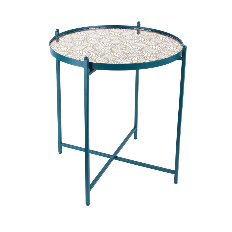 Table basse MIRA - Bleu paon, miroir & or