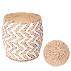 Tabouret tressé RAFFIA - Blanc & naturel