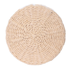 Tabouret tressé RAFFIA - Blanc & naturel