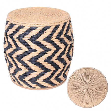 Tabouret tressé RAFFIA - Noir & naturel Tabouret tressé RAFFIA - Noir & naturel