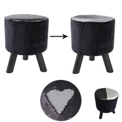 Tabouret à sequins CHIC -  Noir & argent