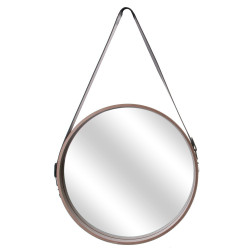 Miroir JULES Medium - Bois de chêne brut & cuir noir