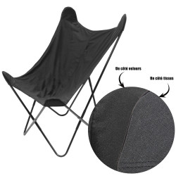 Fauteuil BUTTERFLY - Toile réversible Velours & toile Noire