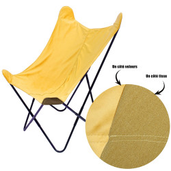 Fauteuil BUTTERFLY - Toile réversible Velours & toile Jaune