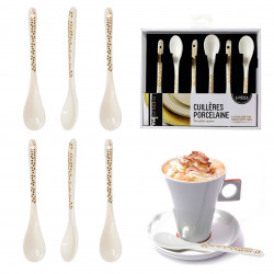 Ensemble de 6 cuillères en porcelaine - Blanc & Or