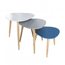 Trio de tables GALET - Bleu canard, Gris & Blanc