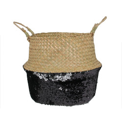 Panier SEQUINO - Jonc de mer & sequins argent et noir