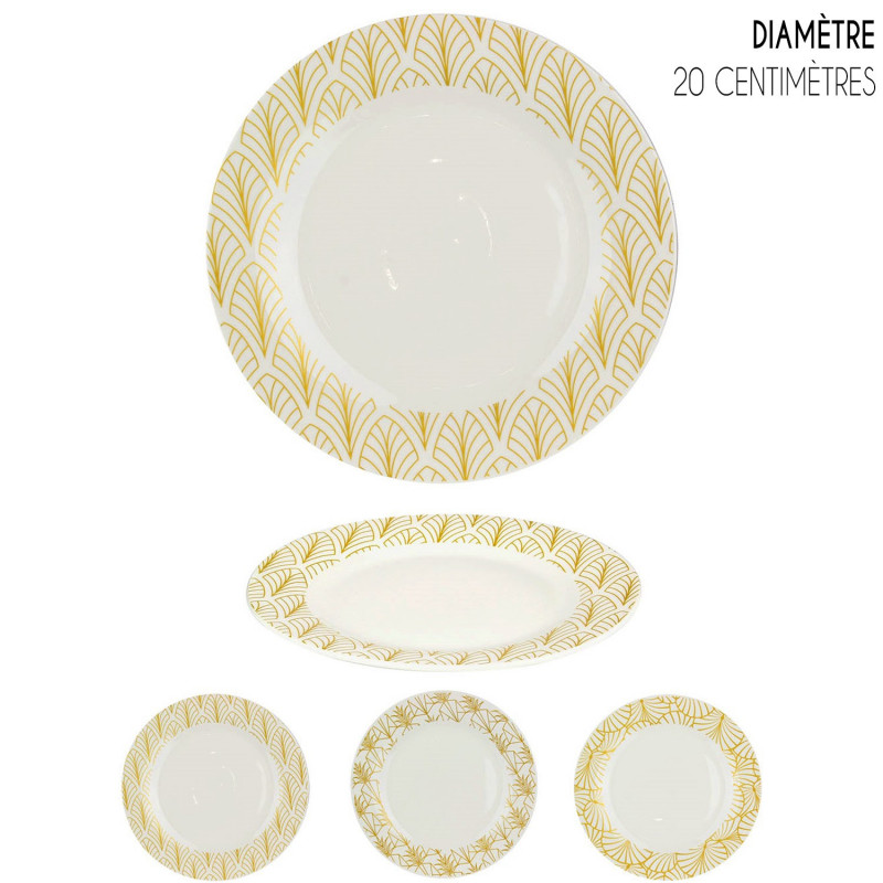 Set de 6 Assiettes porcelaine White & Gold ART DECO - 20 cm - 3 motifs au choix
