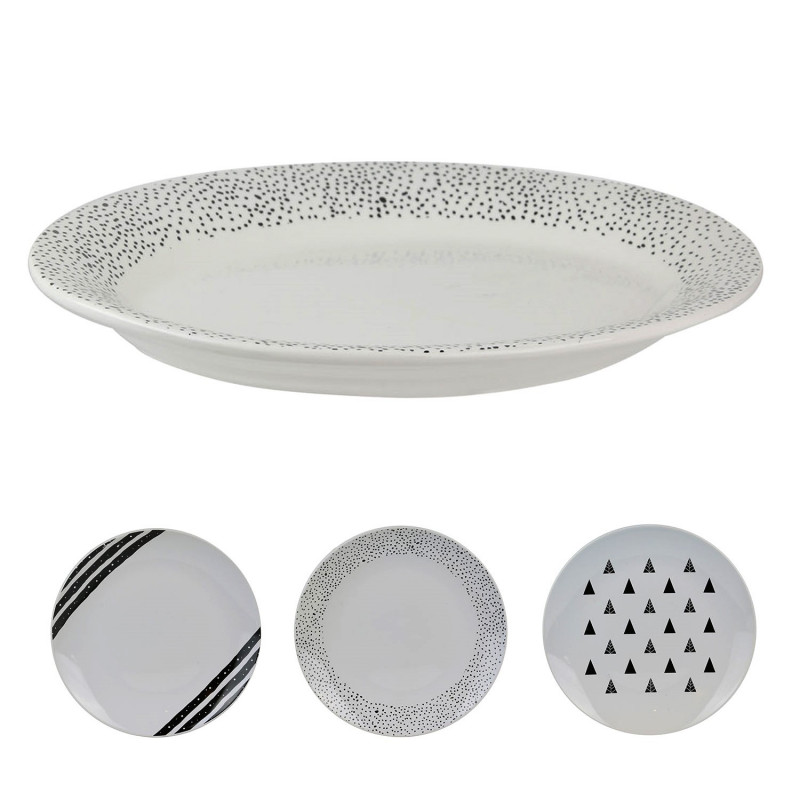 Set de 6 Assiettes porcelaine Black & White  - 27 cm - 3 motifs au choix