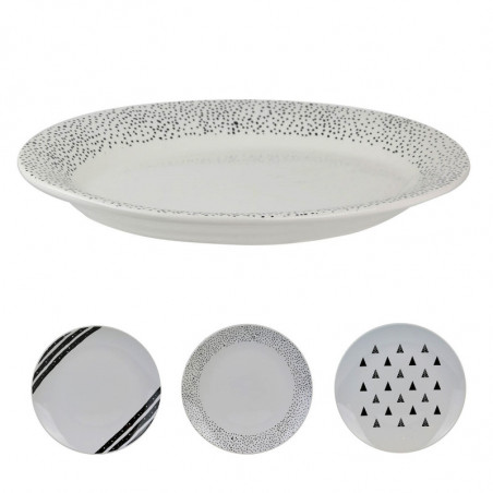 Set de 6 Assiettes porcelaine Black & White - 27 cm - 3 motifs au choix Set de 6 Assiettes porcelaine Black & White - 27 cm - 3 motifs au choix