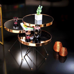 Trio de tables BRAZILIA - Laiton doré / Miroir fumé