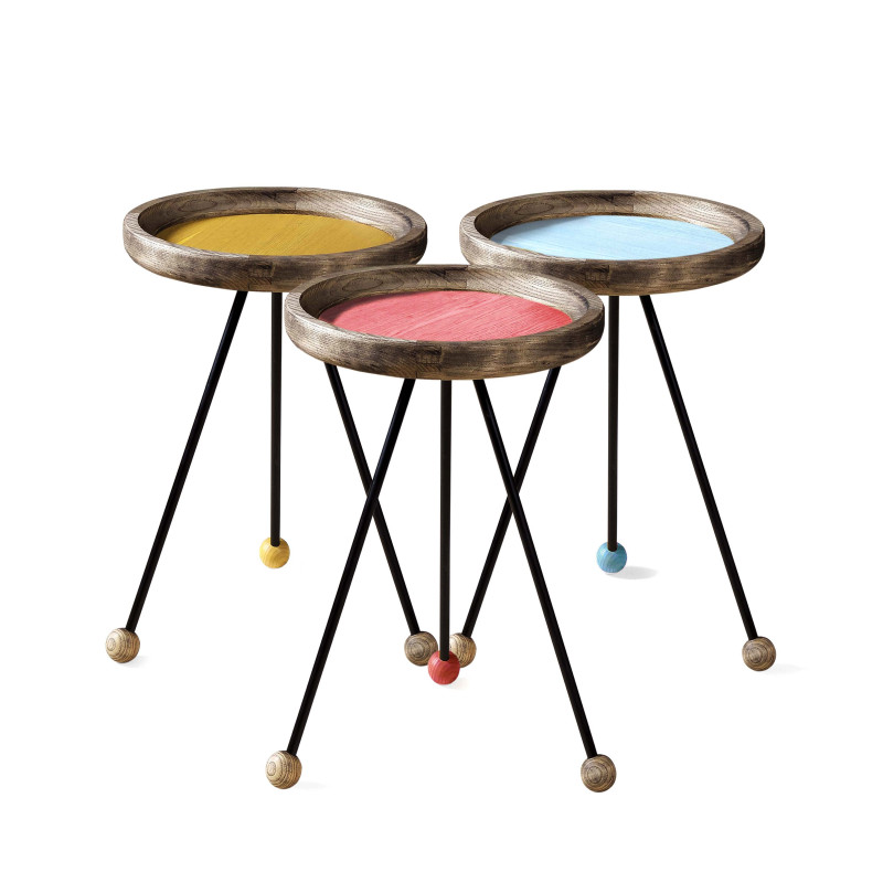 Trio de tables COLORS - Bois de chêne