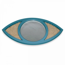 Miroir EYE cannage - Bleu canard