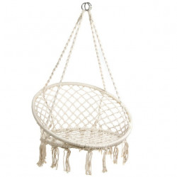 Fauteuil à suspendre TRESS - Acier & macramé crème