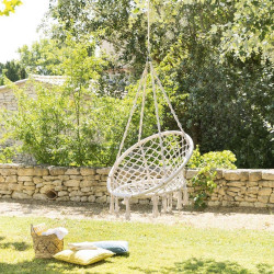 Fauteuil à suspendre TRESS - Acier & macramé crème