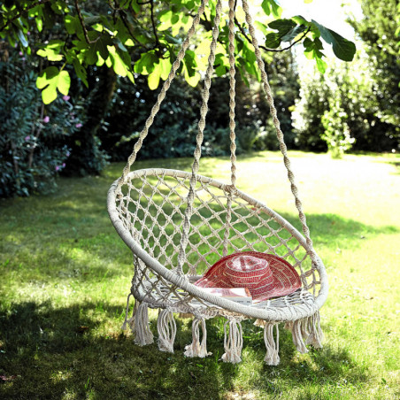 Fauteuil à suspendre TRESS - Acier & macramé crème Fauteuil à suspendre TRESS - Acier & macramé crème