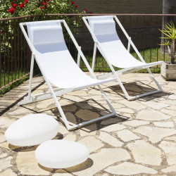 Chaise longue LAYNA - Alumium Blanc Perle / Textilène comfort