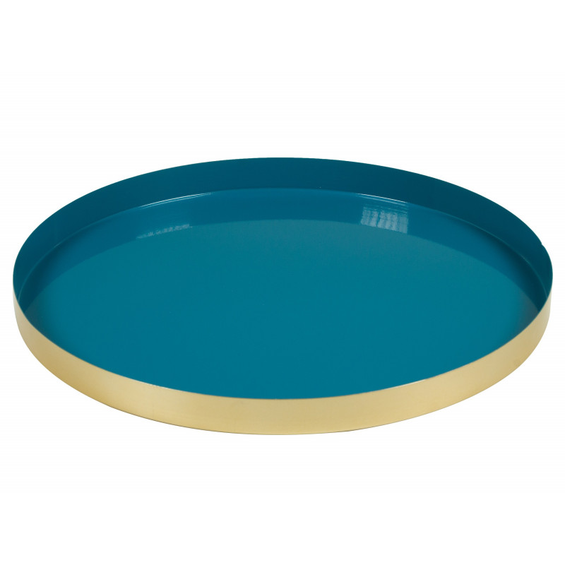 Plateau TRAYO - Laiton doré & émaillé bleu pastel