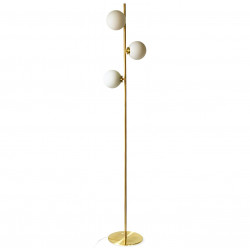 Lampadaire GLOBUS - Laiton doré & Verre opalin