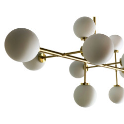 Suspension GLOBUS 10 globes - Laiton doré & Verre opalin