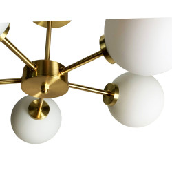 Suspension GLOBUS 5 globes - Laiton doré & Verre opalin