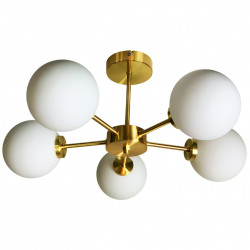 Suspension GLOBUS 5 globes - Laiton doré & Verre opalin