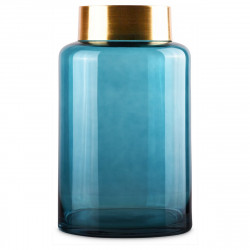 Vase SAYA en vere soufflé Bleu et à col en Laiton - LARGO