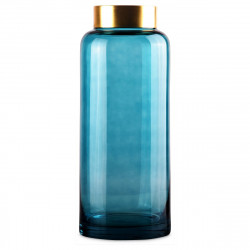 Vase SAYA en vere soufflé Bleu et à col en Laiton - LUNGO