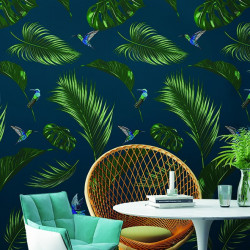 Papier Peint  JUNGLE - Bleu royal - 10m x 53 cm