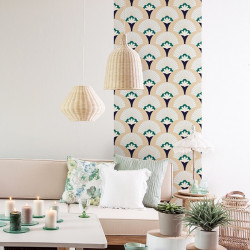 Papier Peint PALM - Blue & Cream - 10m x 53 cm
