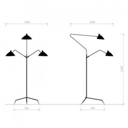 Lampadaire 3 bras pivotants SERGE - White & Gold