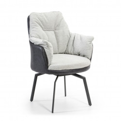 Fauteuil FUSH - Toile grise & cuir retourné